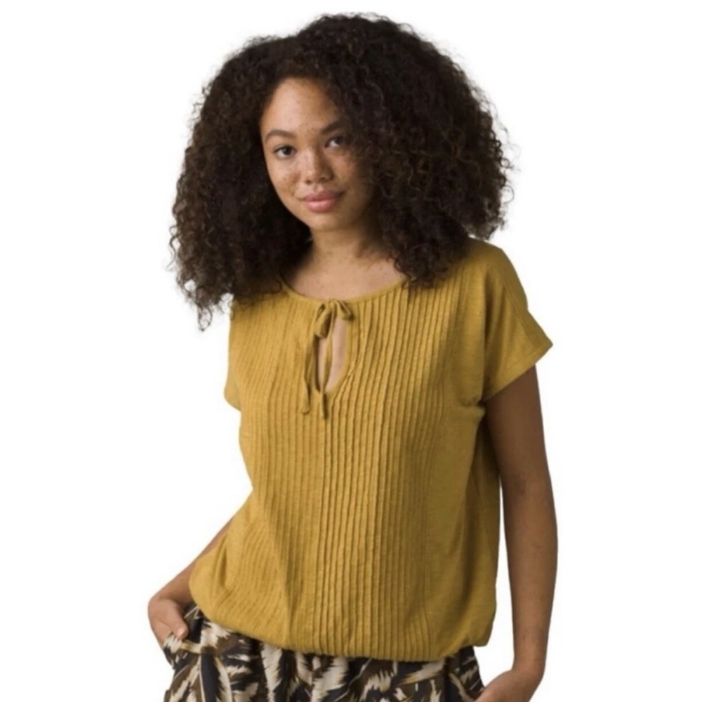 Prana Ocupas Split Neck Yellow Gold Canella Sweet Grass Top Tunic Size Medium